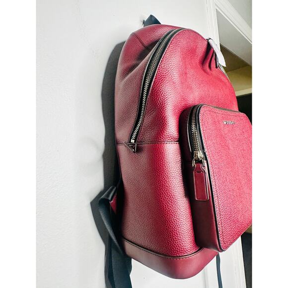 NWT MICHAEL KORS Oxblood Maroon Pebble Leather Commuter Backpack - Picture 3 of 9